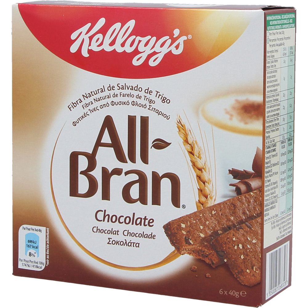 KELLOGGS ALL BRAN CHOCOLATE BAR X 6